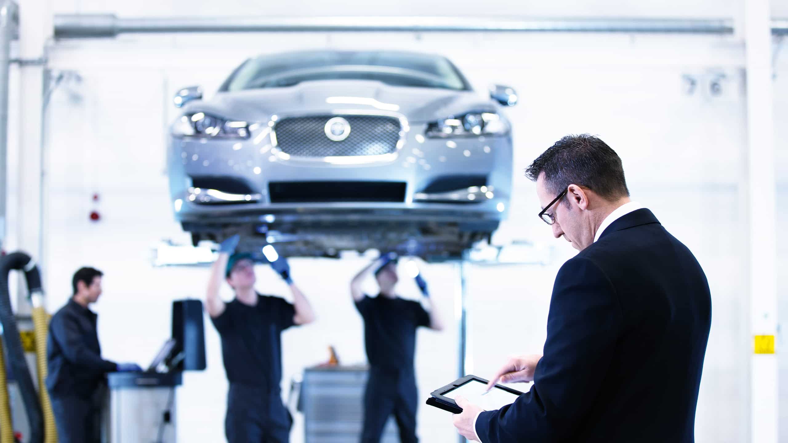Inspection of Jaguar car in service center