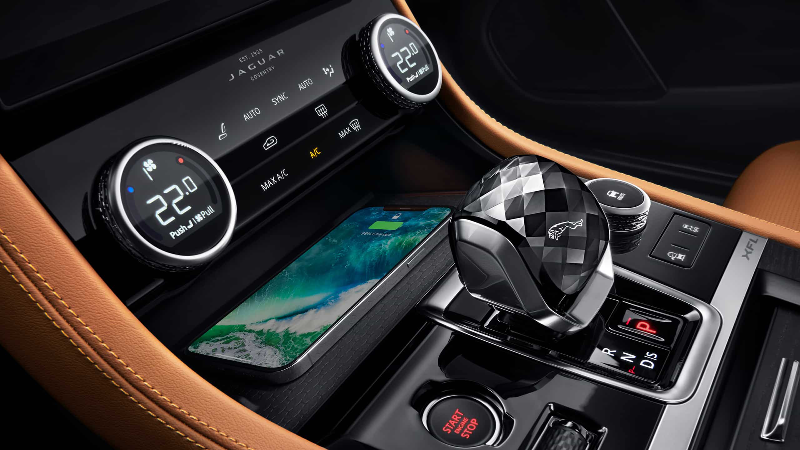 Jaguar XFL interior view wireless charging 